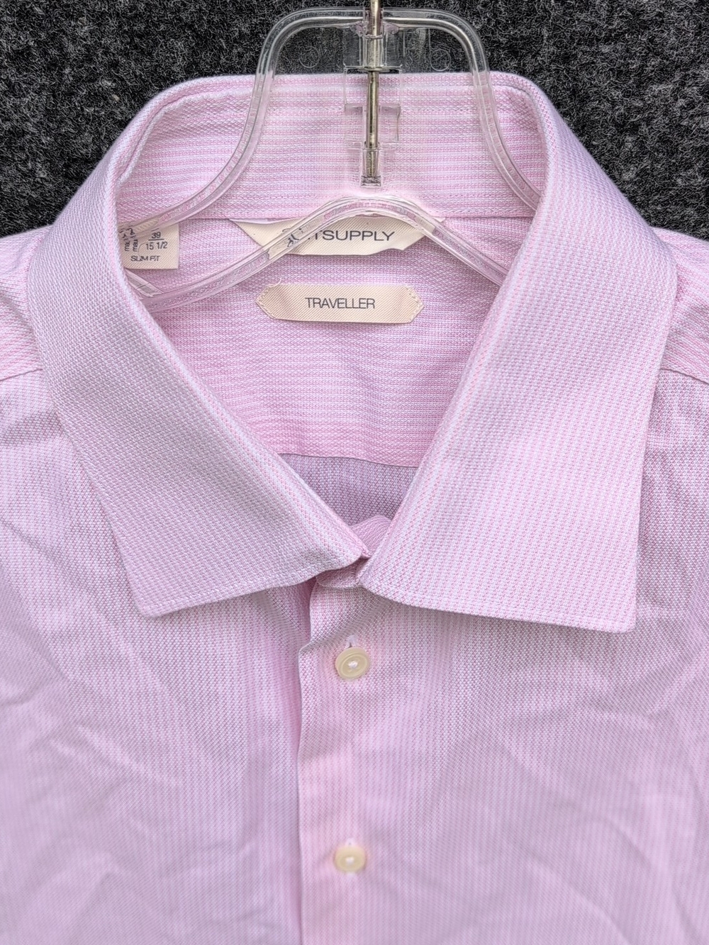 SuitSupply Traveller Dress Shirt Mens 15.5 39 M Pink Striped Slim Fit Button Up - Picture 3 of 14